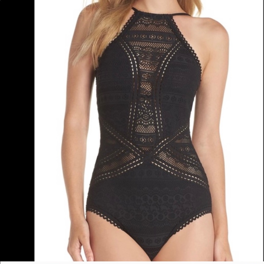 NWT BECCA Women's Lace High Neck OnePiece Swimsuit